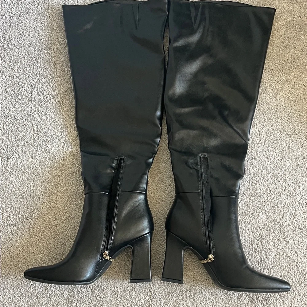 Michael Shannon Black Faux-Leather Over-The-Knee Block Heel Boots